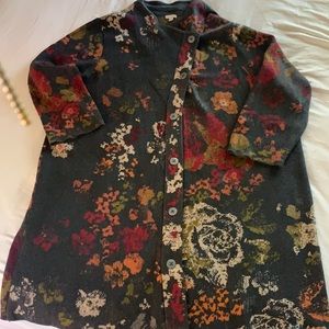 J Jill Wool Blend 42” Long Coat With Woven Floral